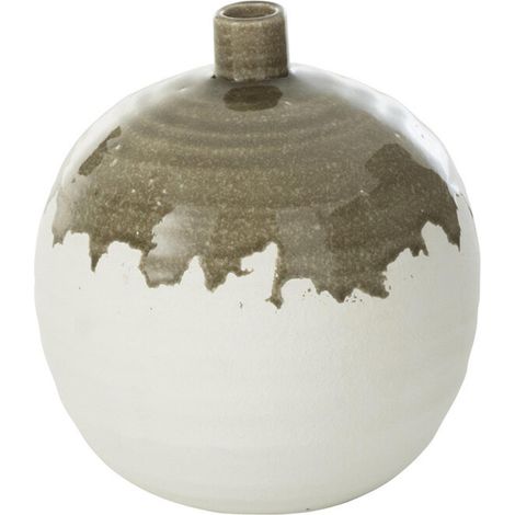 Vase Bouteille en Argile "Olea" 23cm Blanc & Vert (1/5)