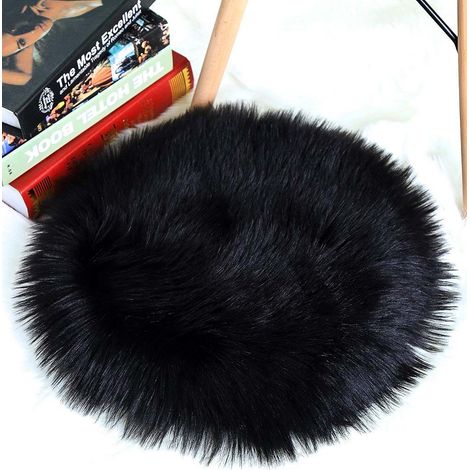 Round Faux Fur Sheepskin Chair Cover Seat Cushion Pad,Super Soft Area Rugs For Living & Bedroom Sofa by (1.3ft x 1.3ft,black)