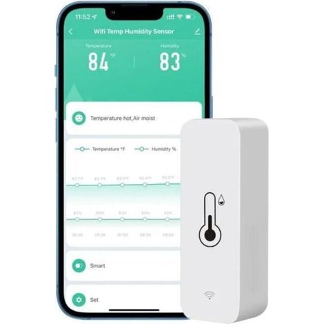 WiFi Hygrometer for Car, Home, Indoor and Outdoor Use - Wireless Temperature and Humidity Sensor with Remote App Alert, Works with the Tuya App (1/5)
