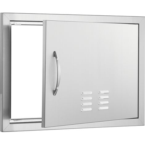 Mophorn BBQ-Zugangstür, 610 x 432 mm, einzelne Außenküchentür. Unterputzmontage aus Edelstahl. Vertikale Wandmontage mit Griff und Belüftungsöffnungen für Grillinsel und Grillstation