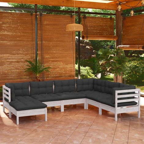 7-tlg. Garten-Lounge-Set mit Kissen Weiß Kiefer Massivholz vidaXL (1/5)