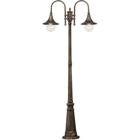 Lampione Esterno Rustico-Country Cima Alluminio Nero 2 Luci E27 (1/5)