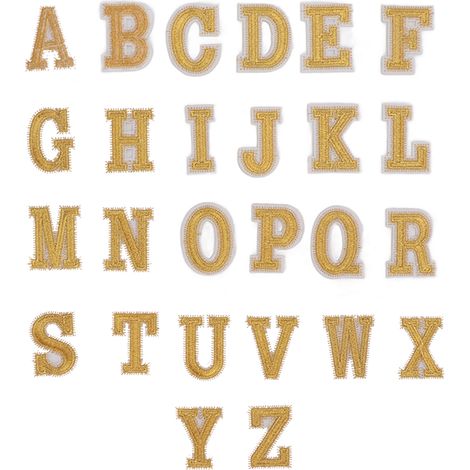 Patchs Lettres Anglaises - 26 Pièces - En Coton - Dorés - Repassage ou Couture - Décoration Vêtements et Accessoires - 26 Unités