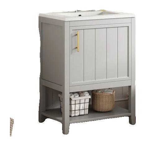 Meuble sous lavabo, 60 cm de large, sur pied, céramique de haute qualité, résistant aux rayures, finition imperméable (1/5)