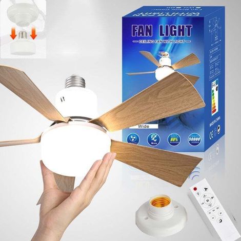 Ventilateur à visser 30W avec base et source lumineuse, 3000K-6500K, 3 vitesses, minuterie, silencieux, convient pour chambre, salon, bureau, cuisine