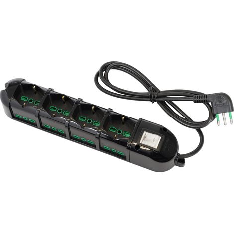 FANTON 481334-B Multipresa elettrica 12 posti con 4 prese universali e 8 prese bivalenti italiane laterali ciabatta spina piccola 10A colore nero (1/4)