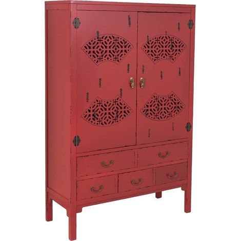 Armario de madera envejecido rojo 96x40x150h cm (1/5)