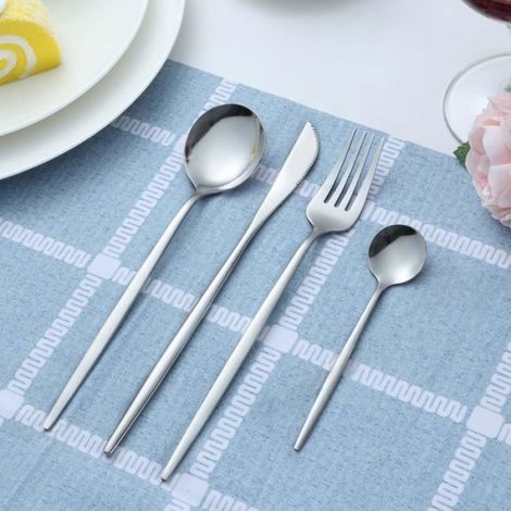 Couverts de table pour 6 personnes, 24 pièces couverts en argent, set couverts de table, couverts inox avec couteau, fourchette (1/5)