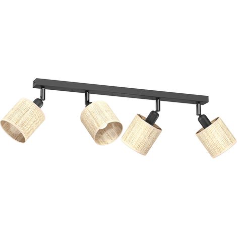 Rampe noire mat 4 spots rotin orientables E14 Luminex