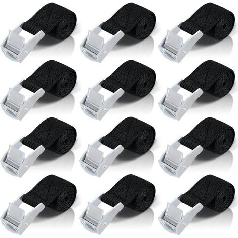50CM Sangle d'Arrimage, 12pcs Sangle à Cliquet avec Boucle de Serrage en Alliage de Zinc pour Fixation Moto/Voiture/Porte Vélo/Bagage/Déménagement Puissance de Traction