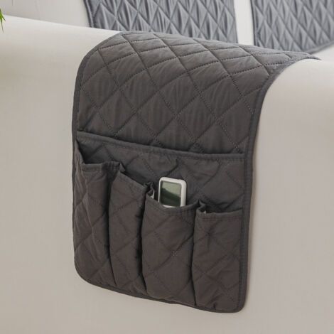Sollbry Organiseur pour Accoudoir de Fauteuil, Canapé Chaise Protetor Housse, Suspendre Poches Economie D'espace, Sac De Rangement Antidérapant pour Téléphone, Livre, Magazines, Télécommande TV, Gris (1/5)