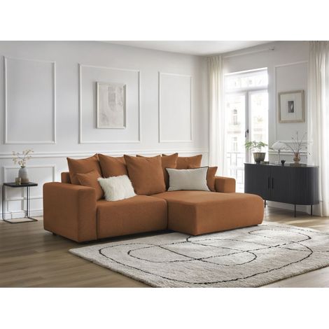 BOBOCHIC - Canapé d'angle convertible coffre ATILLA tissu chiné Angle droit Orange (1/5)