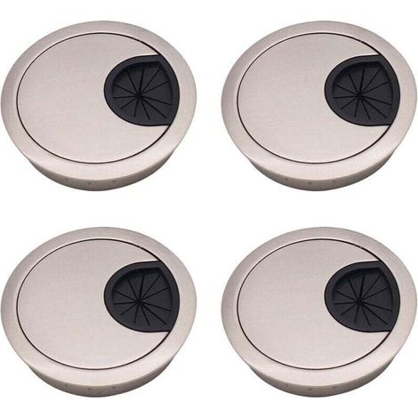Cubiertas de cables empotradas de aleación de zinc, redondas, de 60 mm, para escritorios y encimeras, en plata cepillada (1/4)