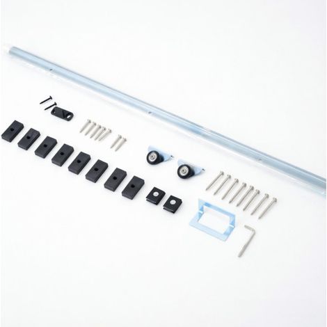 Kit de herraje para puerta corredera de acero 186 cm, carga 30 kg, con accesorios de montaje (1/5)