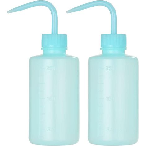 2 botellas de 250 ml con tapones curvos, ideales para regar suculentas y para uso medicinal, color azul. (1/5)