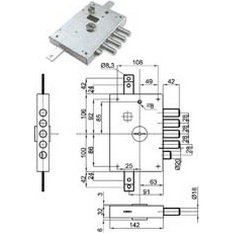 1PZ SERRATURA TRIPLICE APPLICARE CON SCROCCO DOPPIA MAPPA BLINDATE HEAVY MM.63