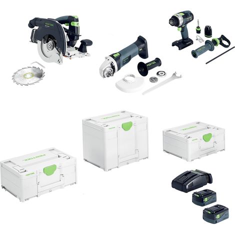 Festool – Kit combo sans fil menuiserie – Scie circulaire HKC 55, perceuse TPC 18, meuleuse AGC 18 – 18V, 5Ah, Systainer³ inclus (1/7)