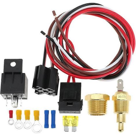 Kit de relais pour ventilateur électrique, kit de thermostat pour ventilateur de refroidissement électrique avec interrupteur de température 185 marche/175 arrêt pour voitures (1/5)