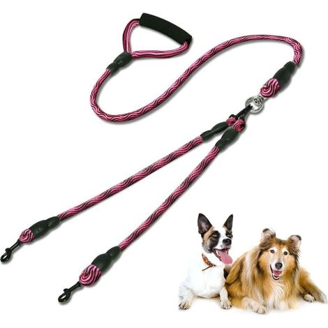 Laisse pour Chien Double, Laisse 2 Chiens, Double Laisse de Chien Amovible Anti-enchevêtrement Prise Confortable Formation à la Marche pour Deux Chiens de Taille Moyenne ou Grande (Rouge) (1/5)