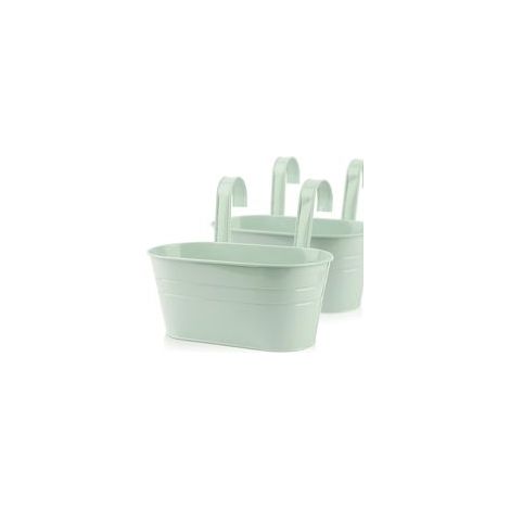 2 vasi da fiori sospesi in metallo con doppio gancio rimovibile, vaso per piante sospeso con foro di drenaggio per giardino, balcone, terrazzo, decorazione interna o esterna, grigio verde