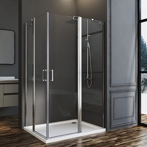 Duschkabine 90x100 cm Pendeltür, Duschkabine 100x90cm Eckeinstieg Pendeltür Dusche Duschabtrennung mit 6mm NANO ESG Sicherheitsglas Glas Duschwand Höhe: 185cm