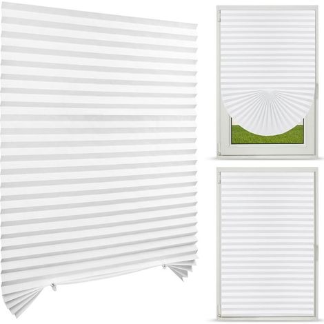 (Blanc,90CMx150CM) Store Plissé sans Percage,Rideaux Plissés Autocollants,Isolation Thermique,intimité et Protection Solaire,Store Plissé Occultant,pour Chambre à Coucher,Salle de Bain (1/5)