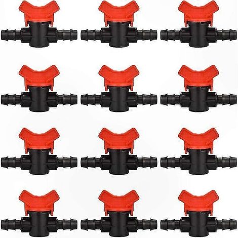12-Pack Raccords de Tuyau d'Arrosage, Vannes de Régulation d'Eau en Plastique 16mm pour Systèmes d'Irrigation Extérieurs (Noir et Rouge) (1/5)