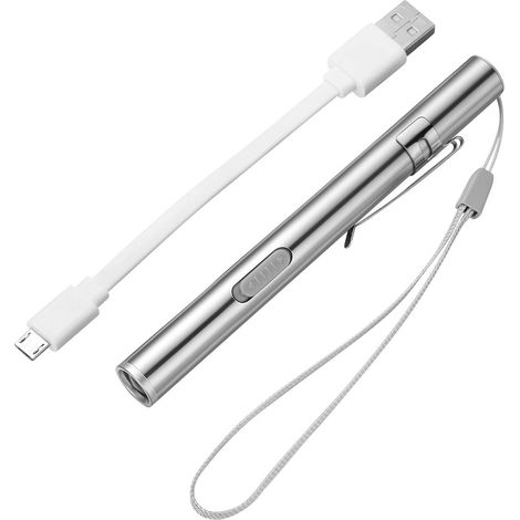 LEDMOMO - Torcia tascabile tascabile in acciaio inossidabile, per medicinali e studenti, con luce medica, con luce USB, ricaricabile, a LED
