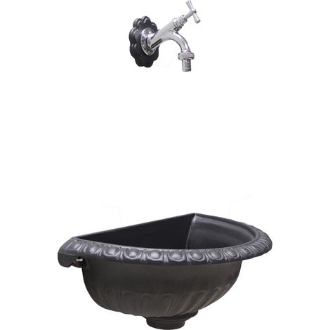 Vasca a muro Liberty per casa giardino da parete esterno balcone grigio ghisa con rubinetto in ottone cromato (1/2)