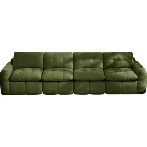 Modulares Sofa 4-Sitzer aus Chenille, Breite Tiefe Sitzfläche, Ohne Montage, Grün (1/5)