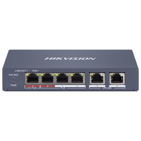 Switch di rete Hikvision Switch Hikvision Smart Managed Hi-Poe 10/100 L2, 4 10/100m Rj45 Poe Ports, 2 10/100m Rj45 Port, 802. 301802041