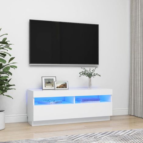 Meuble TV avec lumières LED Banc TV Armoire de rangement Blanc 100x35x40 cm 99469 (1/5)