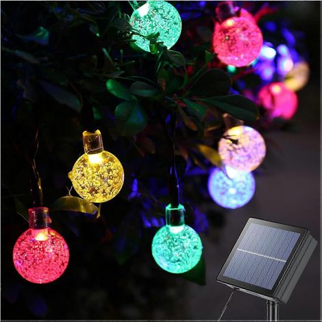Guirlande lumineuse solaire, 22 m, 200 boules de cristal LED, 8 modes d'éclairage, étanche, pour jardin, terrasse, balcon, fête, etc. (1/5)