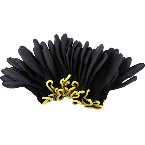 Work gloves with black PU nylon palm coating and yellow band (S) (1/5)