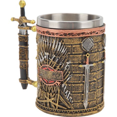 Verre à bière en résine acier inoxydable, manche en forme d'épée, sculpture 3D fine, mug élégant 350ml (1/5)