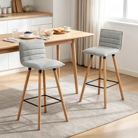 Lot de 2 tabourets de bar 48 x 48 x 99,5 cm gris clair avec dossier et repose-pieds (1/5)