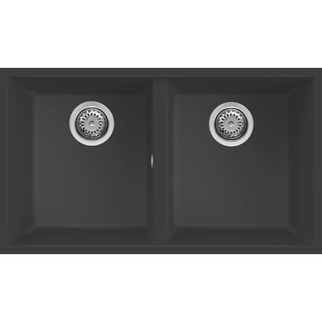 Lavello Elleci Incasso 2 vasche 76x43,5 Quadra 350 Sottotop Granitek Antracite LGQ35059BSO (1/3)