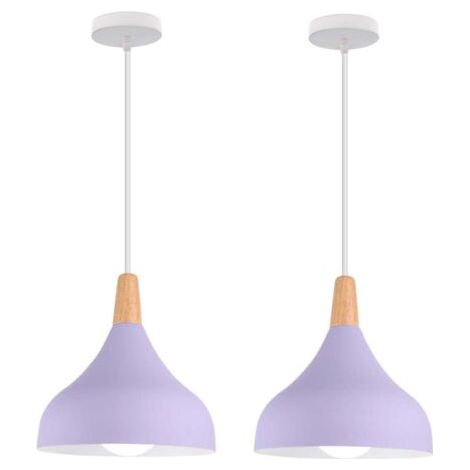 royaluxe- (2PCS)Lampe À Suspension Moderne Plafonnier D'Intérieur Lustre Minimaliste Abat-Jour En Métal, Violet Pour Chambre À Coucher, Cuisine, Bureau, E27