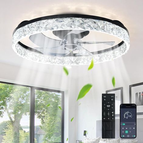 Ventilateurs de plafond avec lumières et télécommande : Ventilateur de plafond 20 pouces Low Profile avec 6 vitesses - 3000-6500K Dimmable Led Fandelier pour chambre et salon - Noir  [Classe énergétiq (1/5)