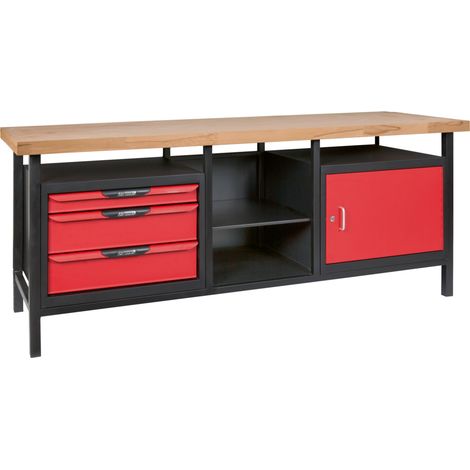 KS Tools - Etabli professionnel d'atelier 1 porte et 3 tiroirs, L.2m - 865.0210 (1/3)