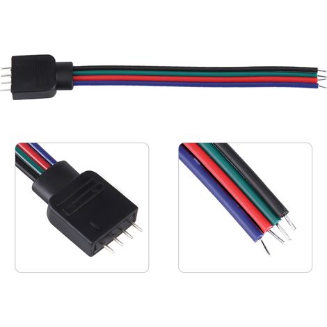Lot de 20 connecteurs mâles à 4 broches pour rubans LED RGB 5050/3528/3014, longueur 10 cm. (1/5)