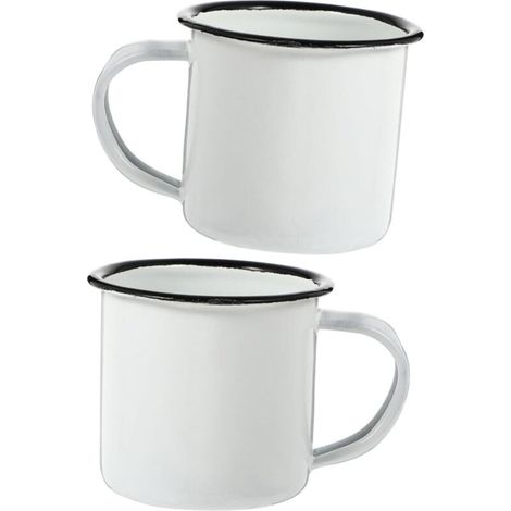 2-Piece Vintage Enamel Mug Set, White Cups for Coffee, Soup, Office, Camping, Restaurants (1/5)