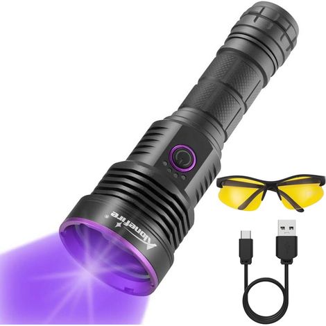 SV43 36W UV-LED-Taschenlampe (365 nm), wiederaufladbar, mit UV-Schwarzlicht, Urindetektor für Harz, Farbe, Skorpione und Mineralien, inklusive UV-Schutzbrille und Batterie. (1/5)