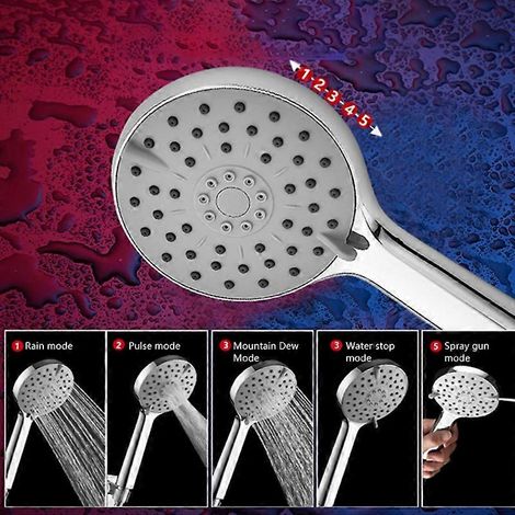 Douchette à pression avec bouton marche/arrêt, fixée au mur, pommeau de douche à main à grand diamètre, accessoires de salle de bain (1/5)