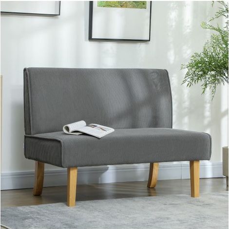 Petit Canapé 110x62x85cm Velours Côtelé - Canapé 2 Places - Sans Accoudoirs Coussin Épais 20cm Pieds Bois Massif Gris (1/5)