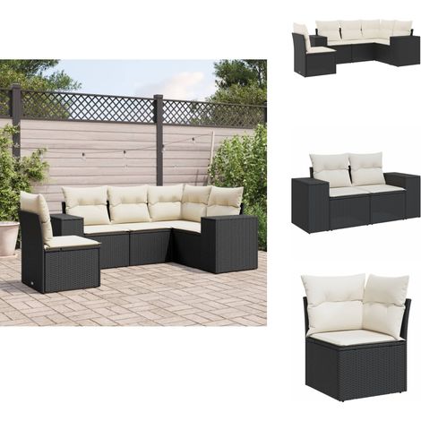 Salon de jardin 5 pcs avec coussins noir résine tressée - Ensemble Salon De Jardin - Meuble De Jardin - Salon Extérieur - Canapé D'extérieur - Fauteuil De Jardin (1/5)