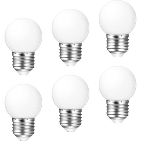 Lot de 6 ampoules veilleuses LED, lumière blanche chaude 3000K, équivalent à 5W, ampoules sphériques basse consommation, adaptées aux salles de bains, balcons et vérandas. (1/5)