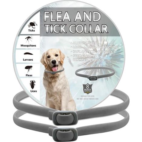 Colliers anti-puces et anti-tiques pour animaux de compagnie, fabriqués à partir de matériaux doux, longueur ajustable, imperméables, lot de deux gris. (1/5)