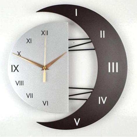 Horloge Murale Moderne Design Silencieuse Horloge Cuisine Cadre en Forme de Lune Créative Horloge de Décoration pour (1/4)