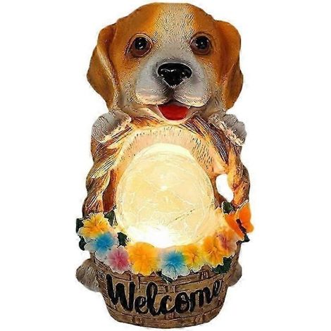 Ornements d'animaux solaires pour chiots de jardin, panneau de bienvenue, statue, veilleuse, décoration artisanale